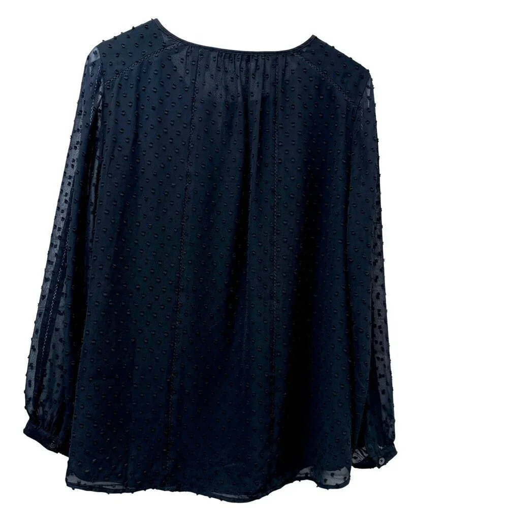 Isaac Mizrahi Live Black Blouse Size 14 Swiss Dot Chiffon Peasant Top NEW - Picture 4 of 11